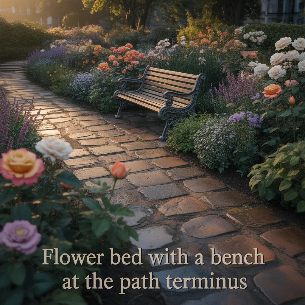 Flower Bed With a Bench at the Path Terminus