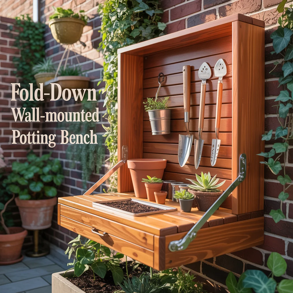 Fold-Down Wall-Mounted Potting Bench