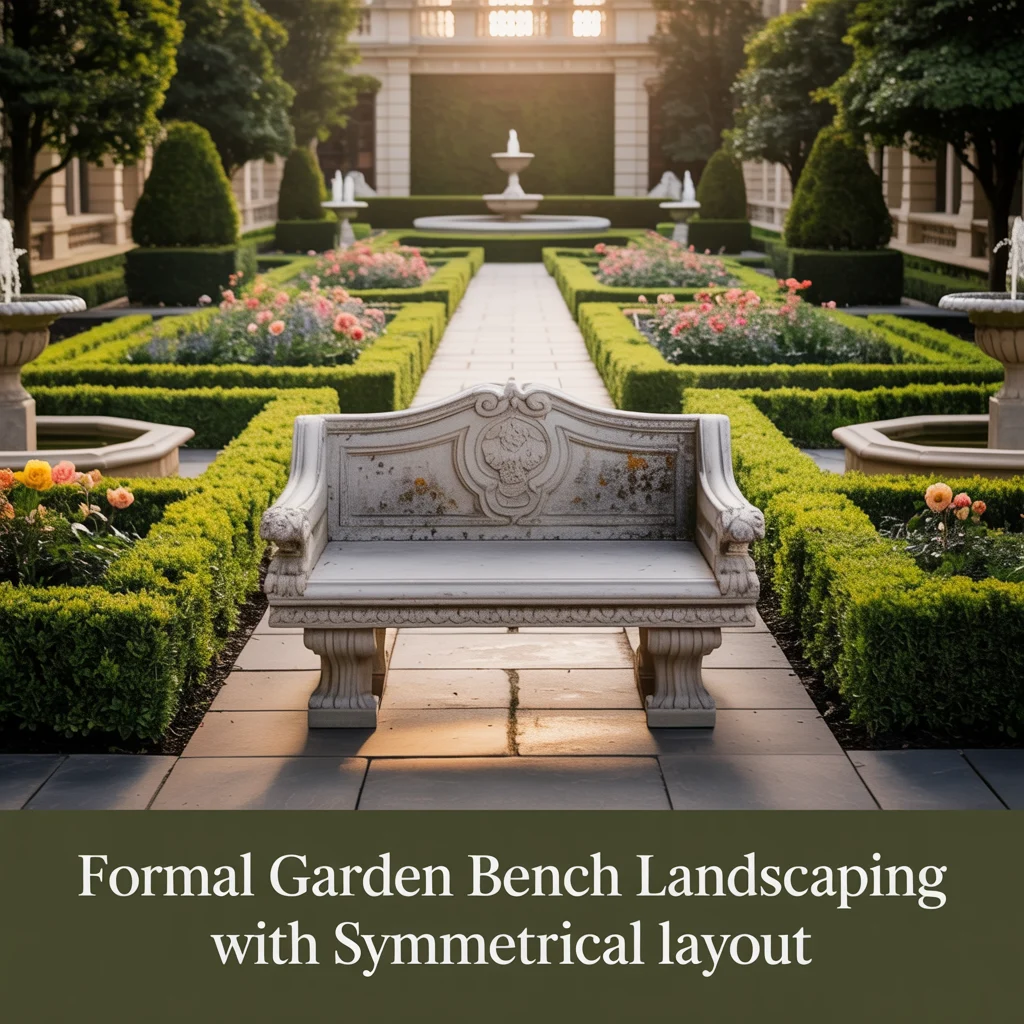 Formal Garden Bench Landscaping With Symmetrical Layout