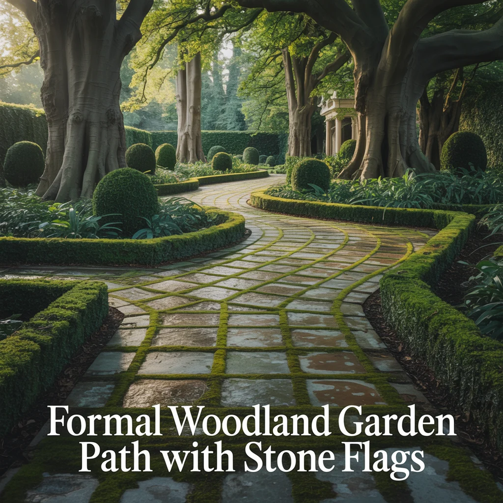 Formal Woodland Garden Path With Stone Flags
