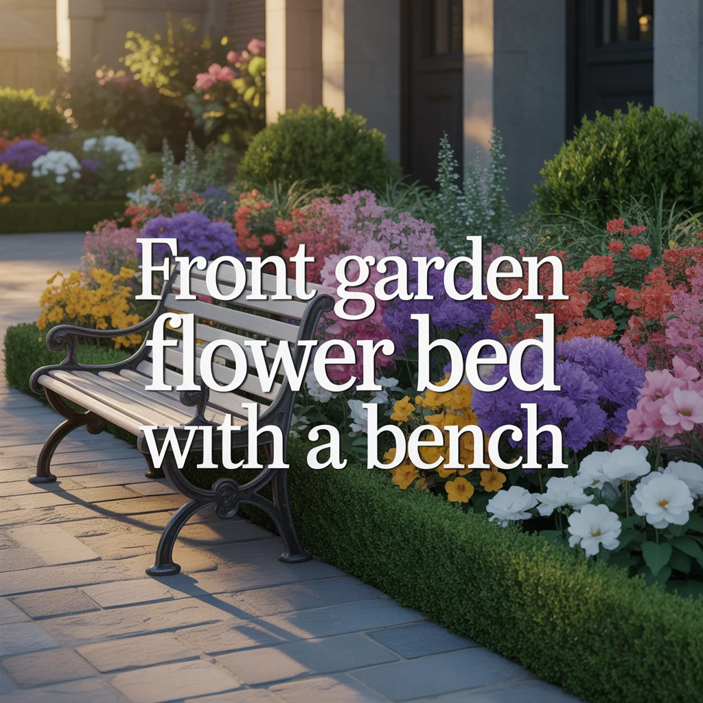 Front Garden Flower Bed With a Bench