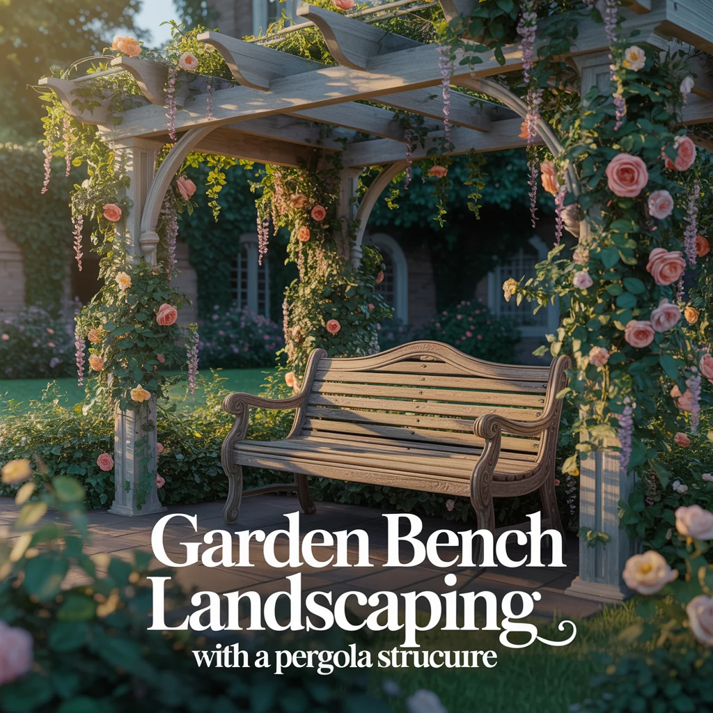Garden Bench Landscaping With a Pergola Structure