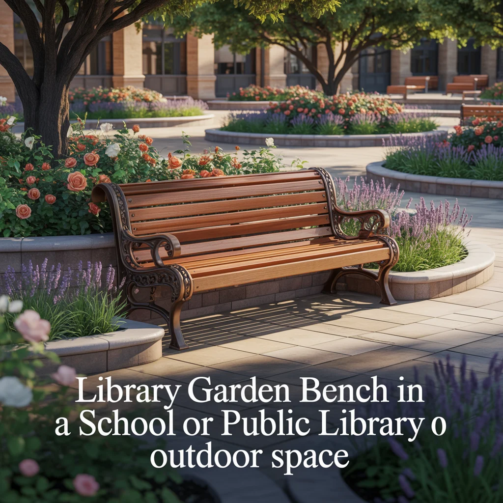 Library Garden Bench in a School or Public Library Outdoor Space