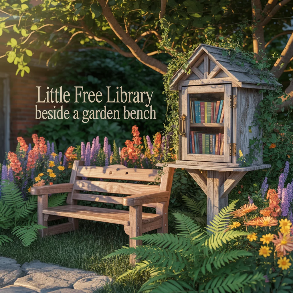Little Free Library Beside a Garden Bench