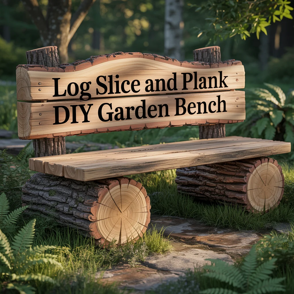 Log Slice and Plank DIY Garden Bench