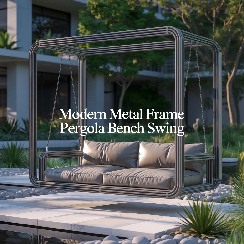 Modern Metal Frame Pergola Bench Swing