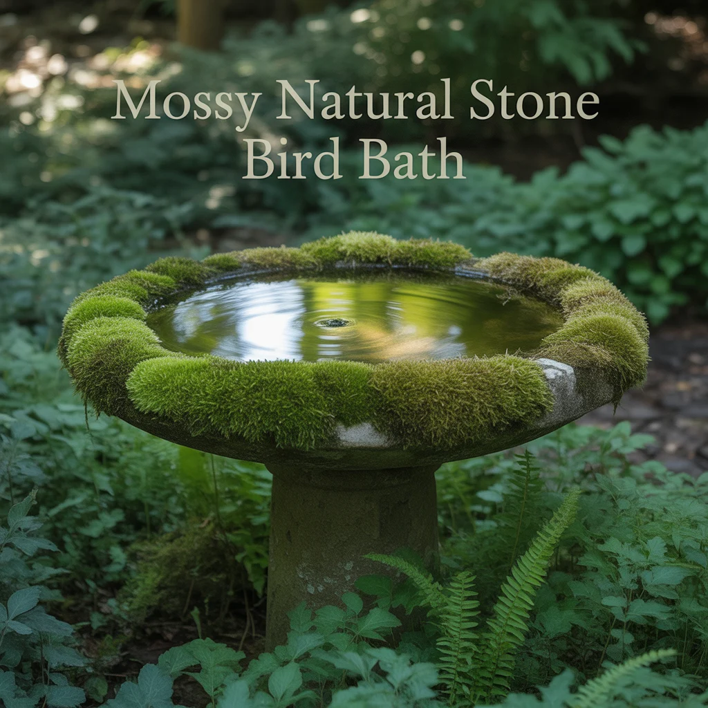 Mossy Natural Stone Bird Bath