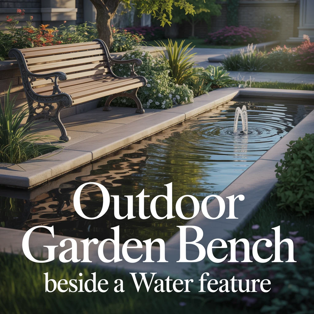 Outdoor Garden Bench Beside a Water Feature