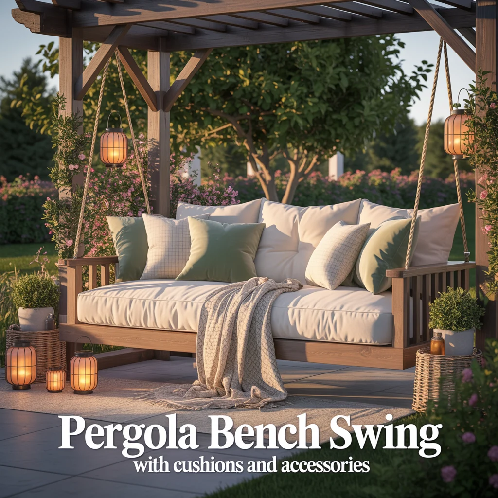 Pergola Bench Swing With Cushions and Accessories