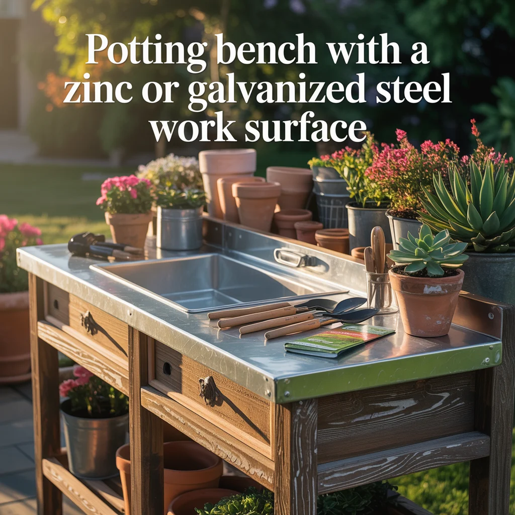 Potting Bench With a Zinc or Galvanized Steel Work Surface