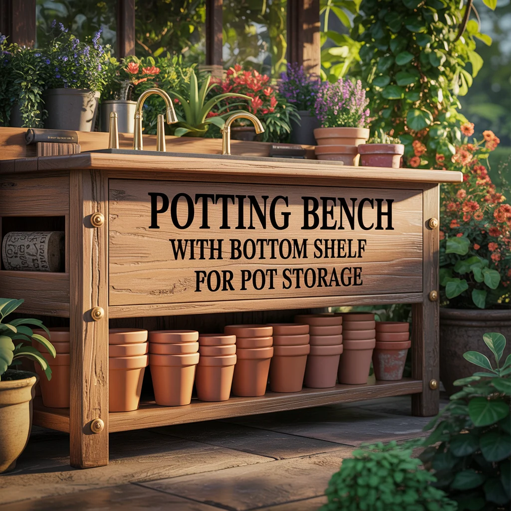 Potting Bench With Bottom Shelf for Pot Storage