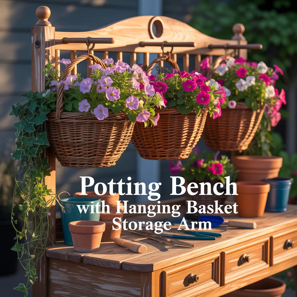 Potting Bench With Hanging Basket Storage Arm