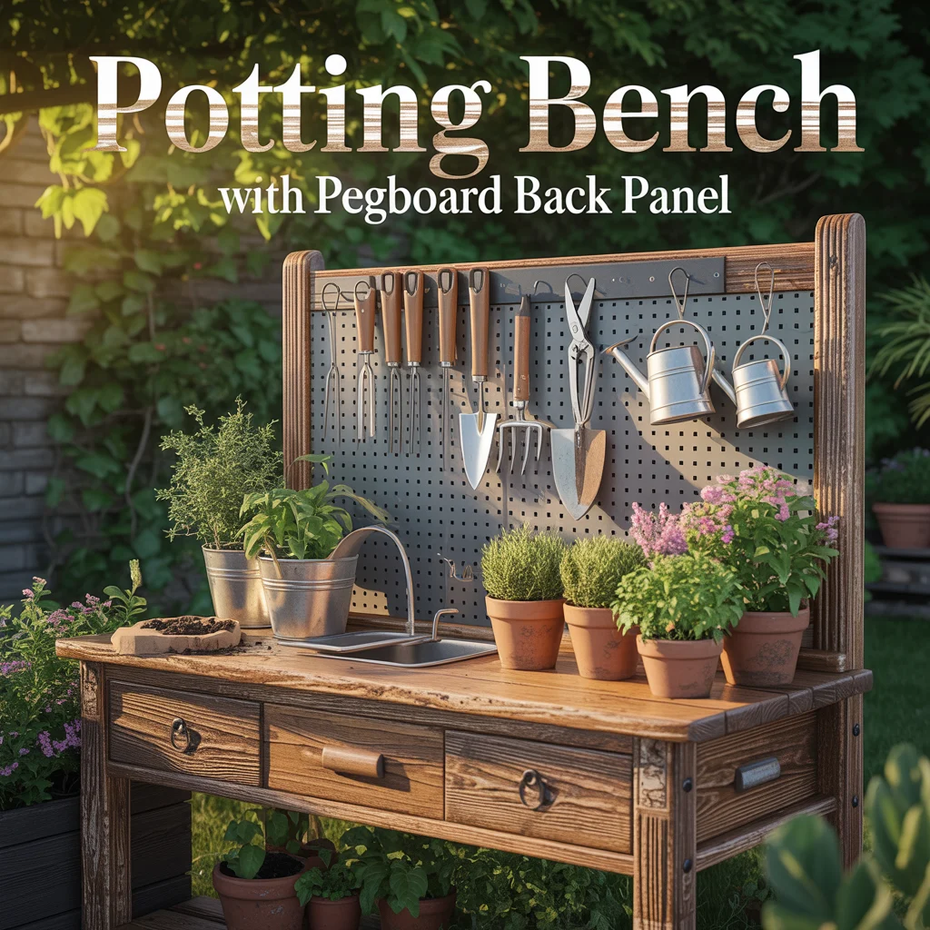 Potting Bench With Pegboard Back Panel