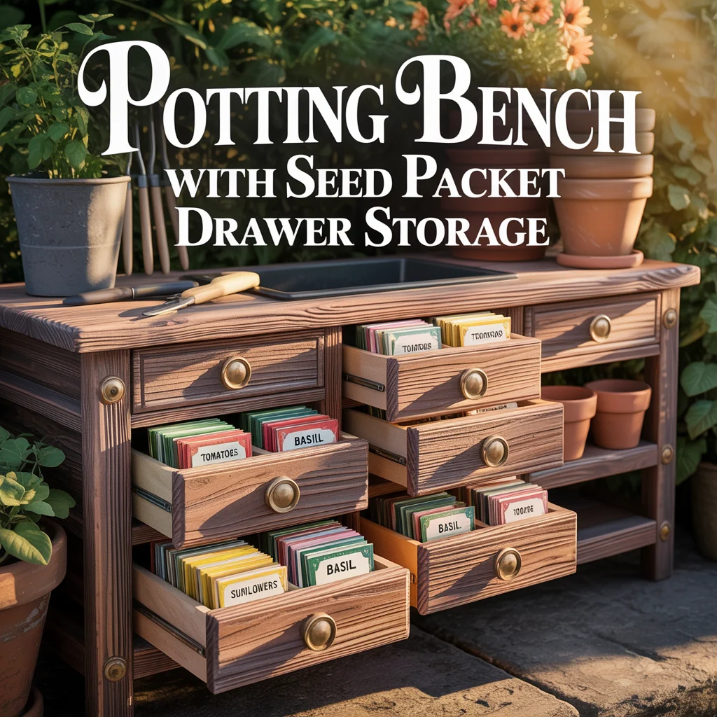 Potting Bench With Seed Packet Drawer Storage