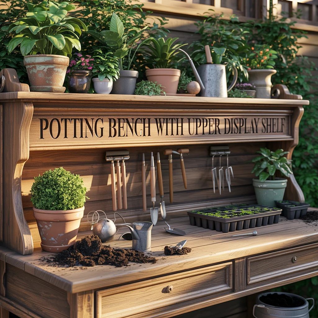 Potting Bench With Upper Display Shelf