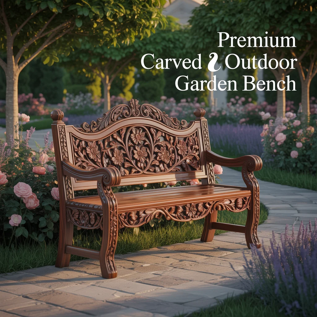 Premium Carved Wooden Outdoor Garden Bench