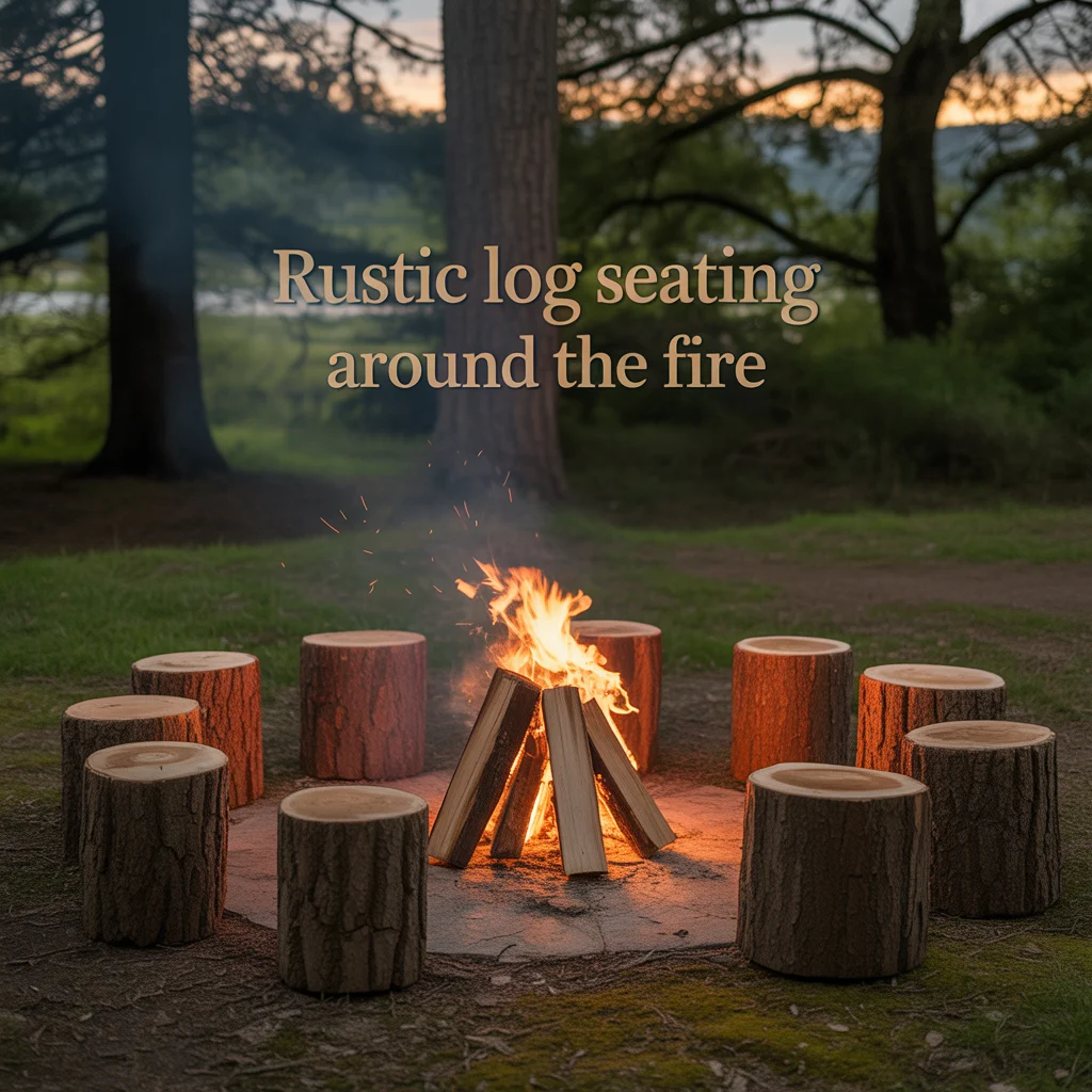 Rustic Log Seating Around the Fire