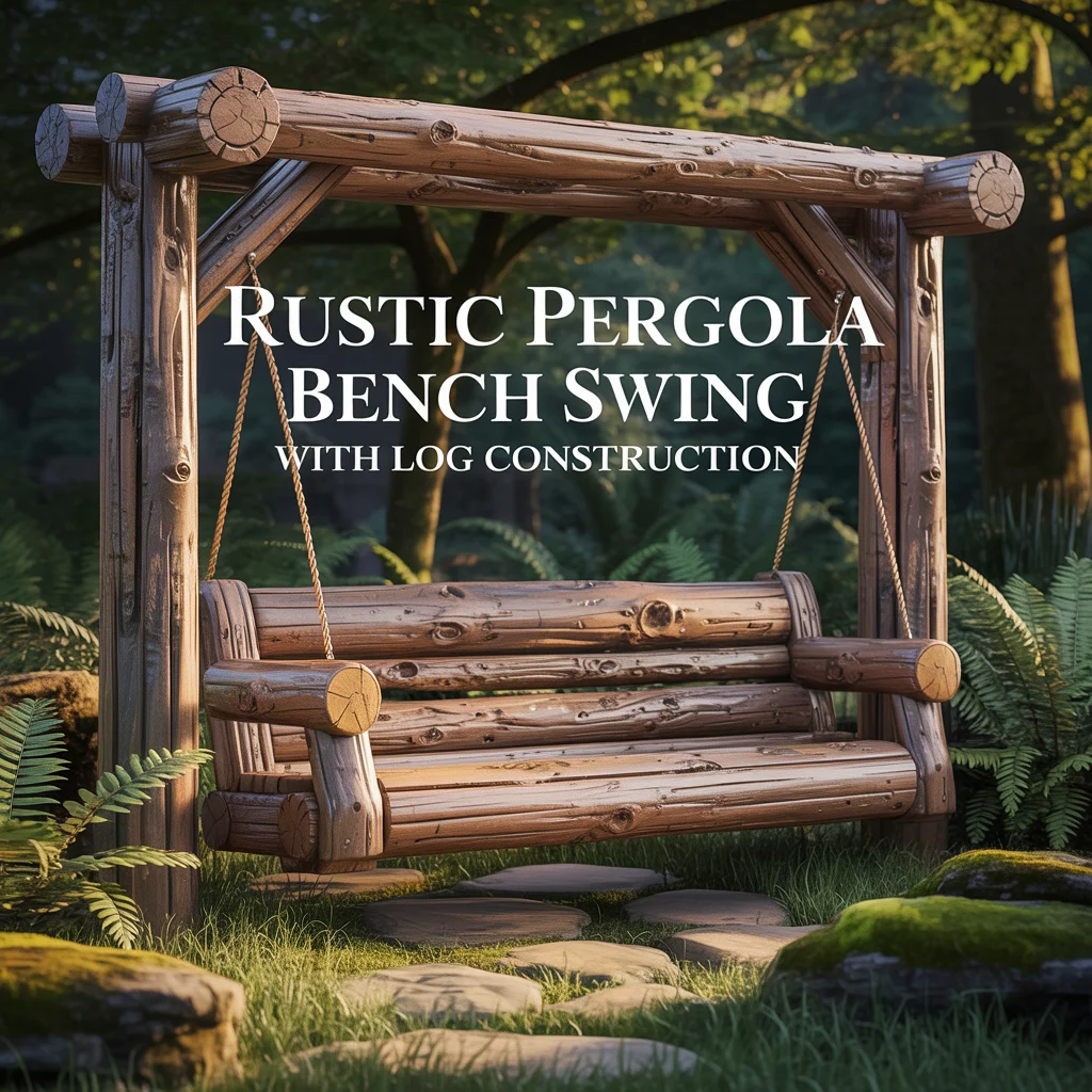 Rustic Pergola Bench Swing With Log Construction