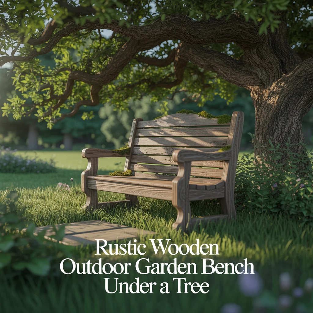 Rustic Wooden Outdoor Garden Bench Under a Tree