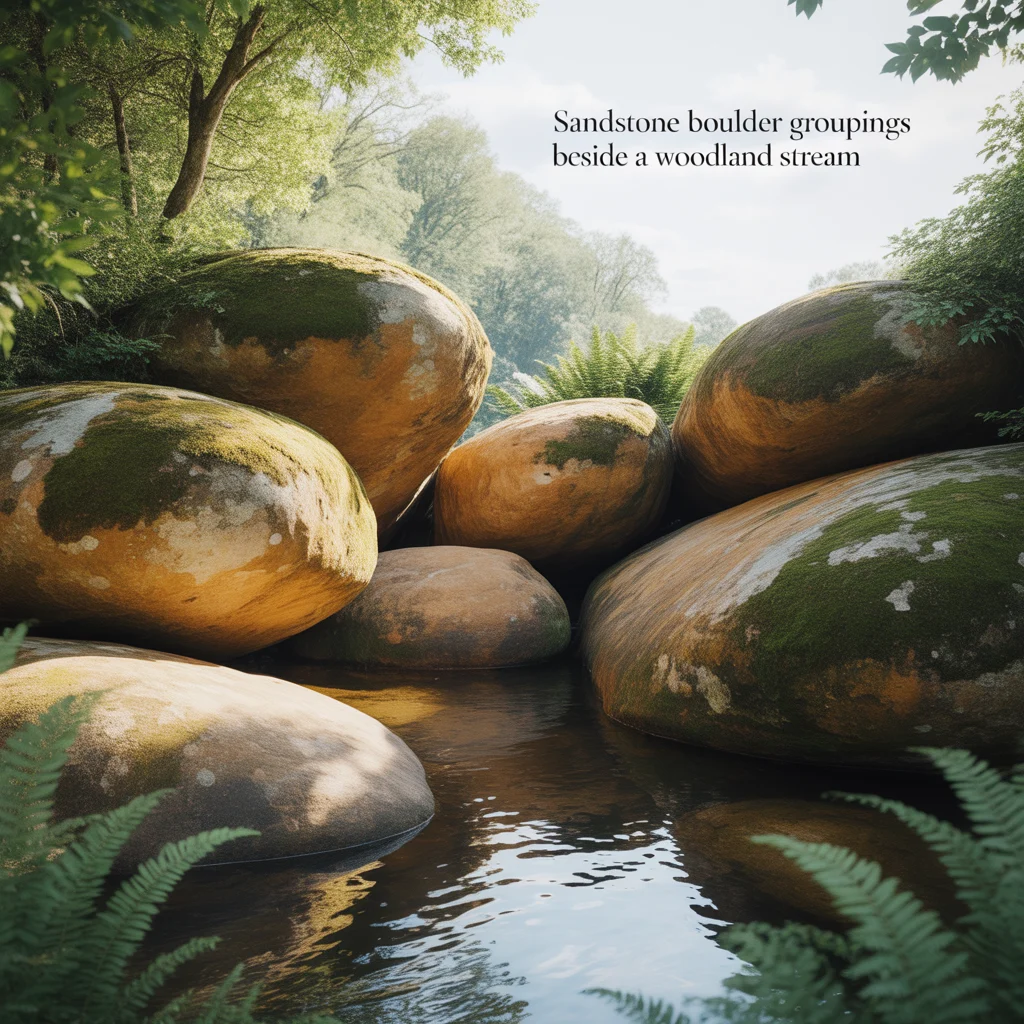 Sandstone Boulder Groupings Beside a Woodland Stream