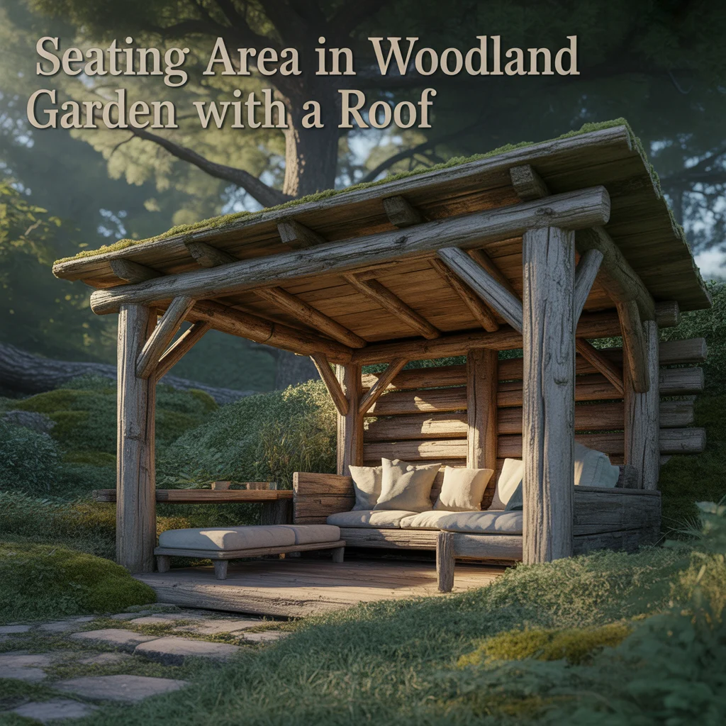 Seating Area in Woodland Garden With a Roof