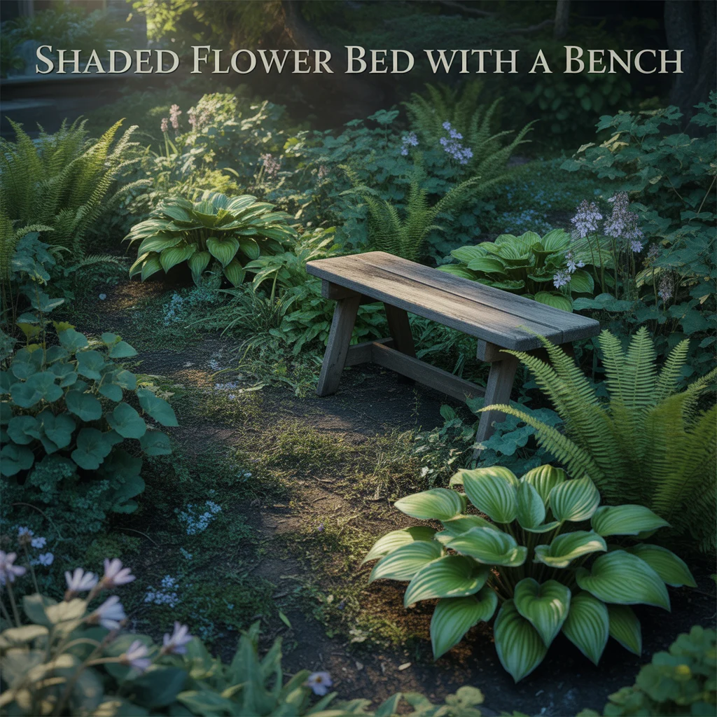 Shaded Flower Bed With a Bench