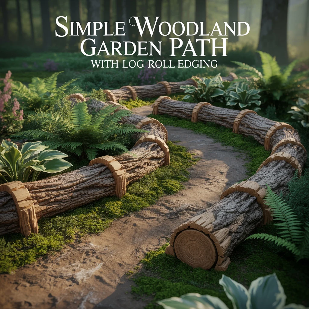 Simple Woodland Garden Path With Log Roll Edging