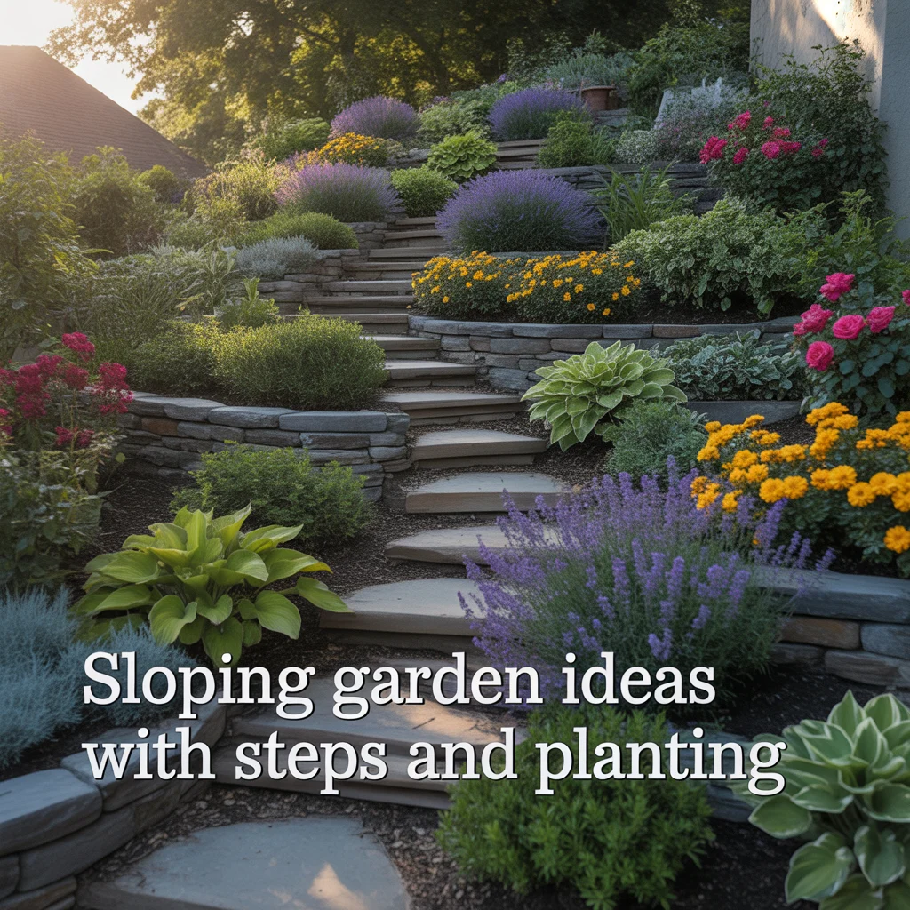 Sloping Garden Ideas With Steps and Planting