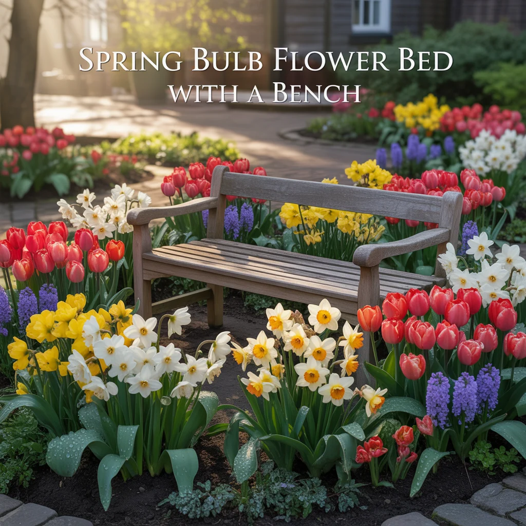 Spring Bulb Flower Bed With a Bench