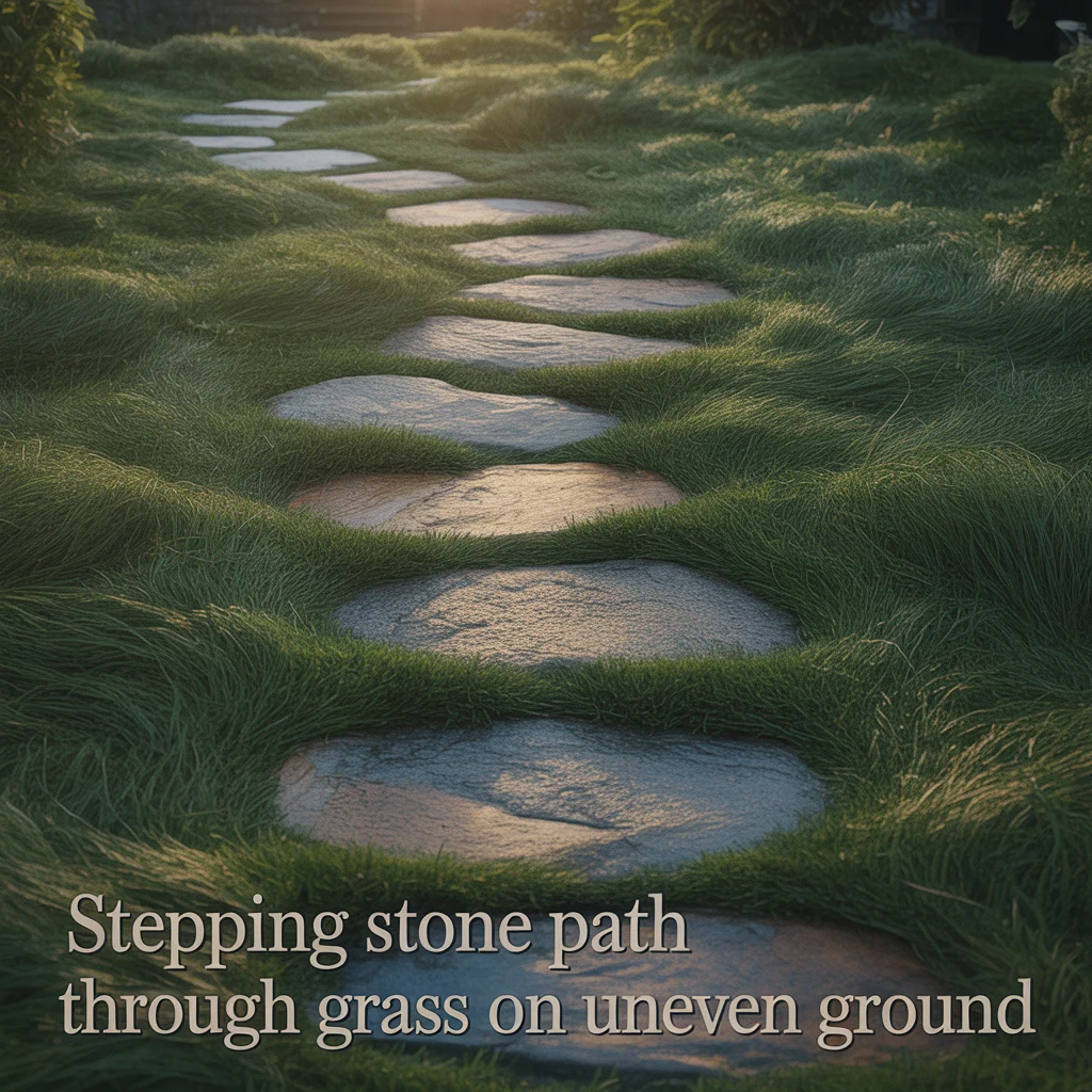 Stepping Stone Path Through Grass on Uneven Ground