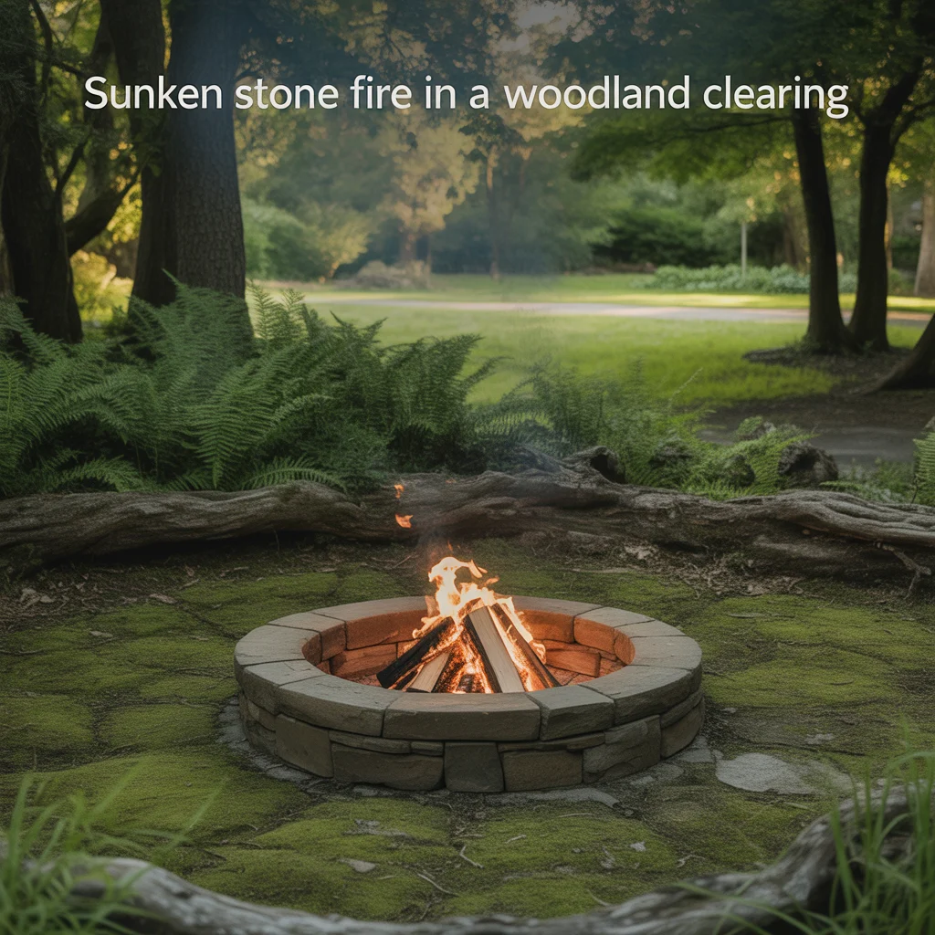 Sunken Stone Fire Pit in a Woodland Clearing
