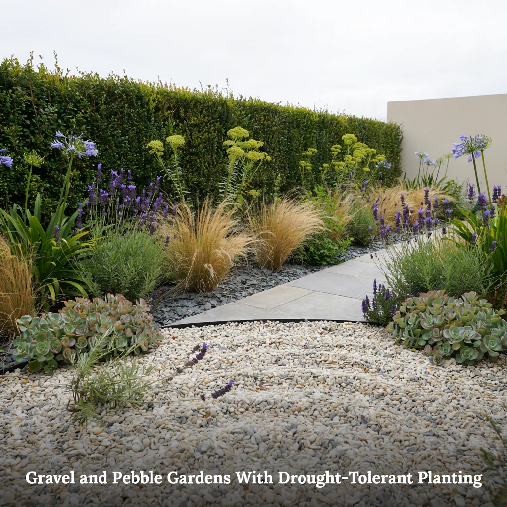 Gravel and Pebble Gardens With Drought-Tolerant Planting