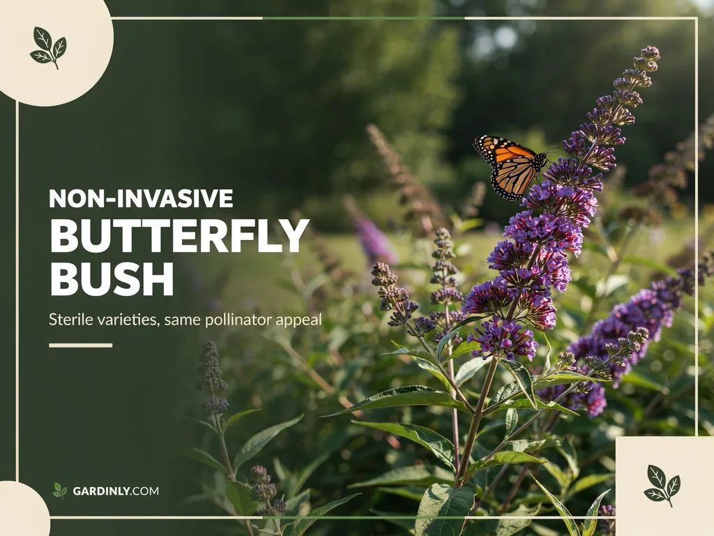 A sterile, non-invasive butterfly bush cultivar in bloom, attracting pollinators without spreading seed