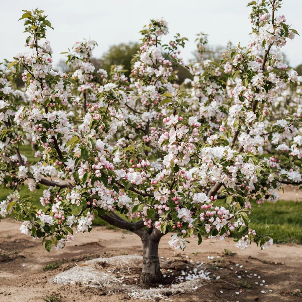 A healthy apple tree in bloom, a disease-resistant variety