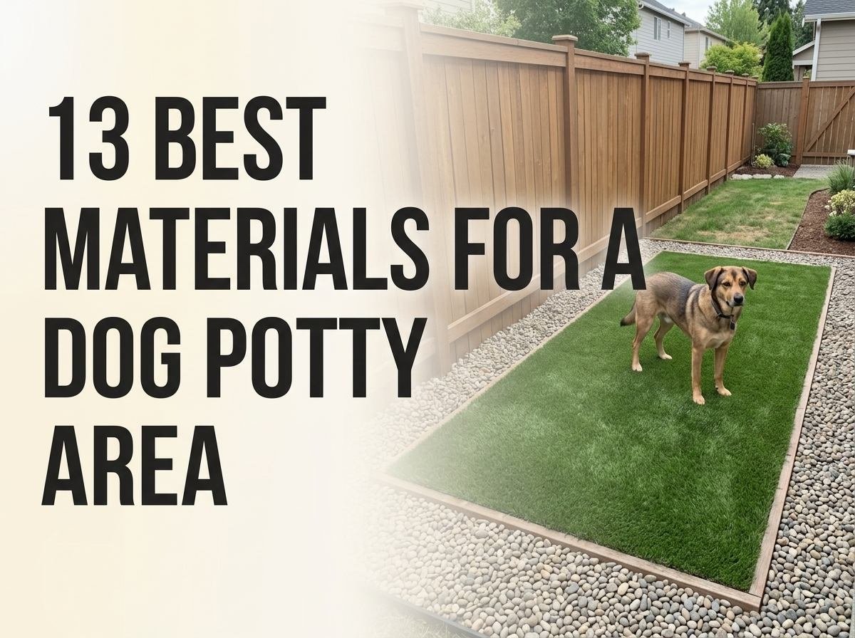 A landscaped dog potty area in a backyard using pet-safe ground cover materials