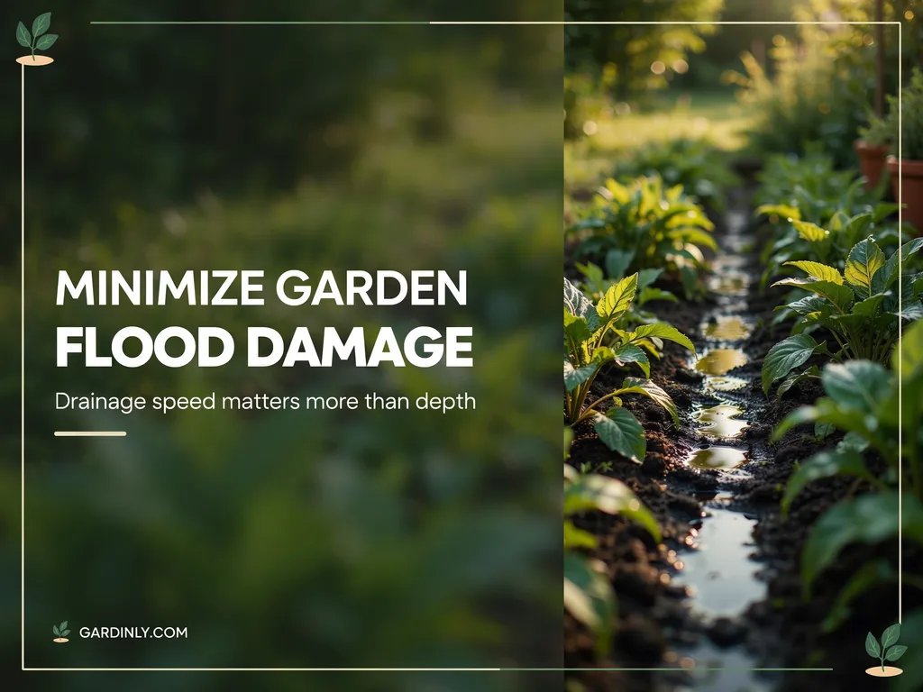 A garden bed with standing water after heavy rain, illustrating flood damage risk