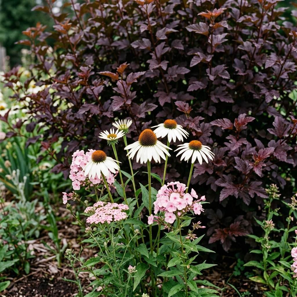 Pale flowers blooming against a dark foliage backdrop for maximum contrast