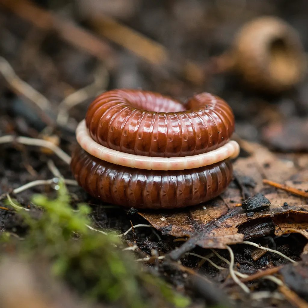 Close-up of a jumping worm showing its smooth, flat, fully-encircling clitellum band