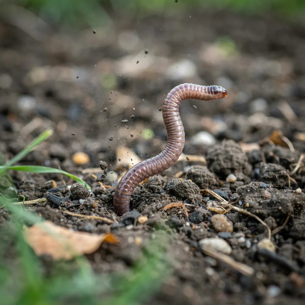 A jumping worm thrashing vigorously when disturbed on garden soil