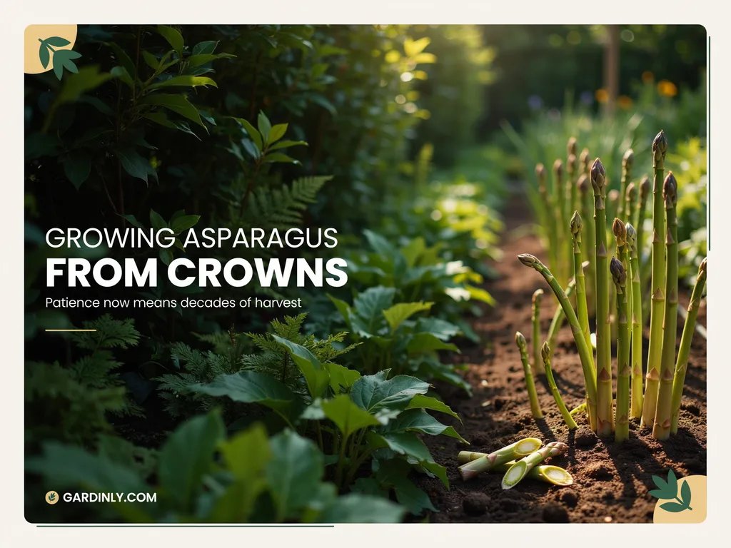 Established asparagus crowns producing tender spears in a dedicated garden bed
