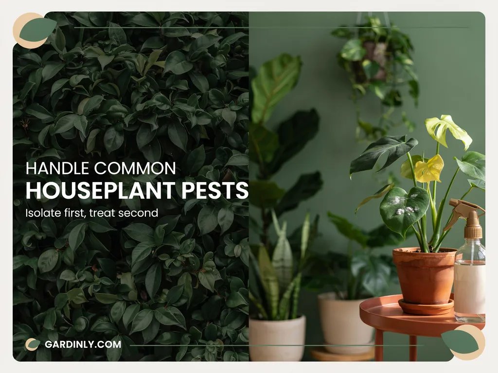 A houseplant being treated for pests while isolated from the rest of an indoor plant collection