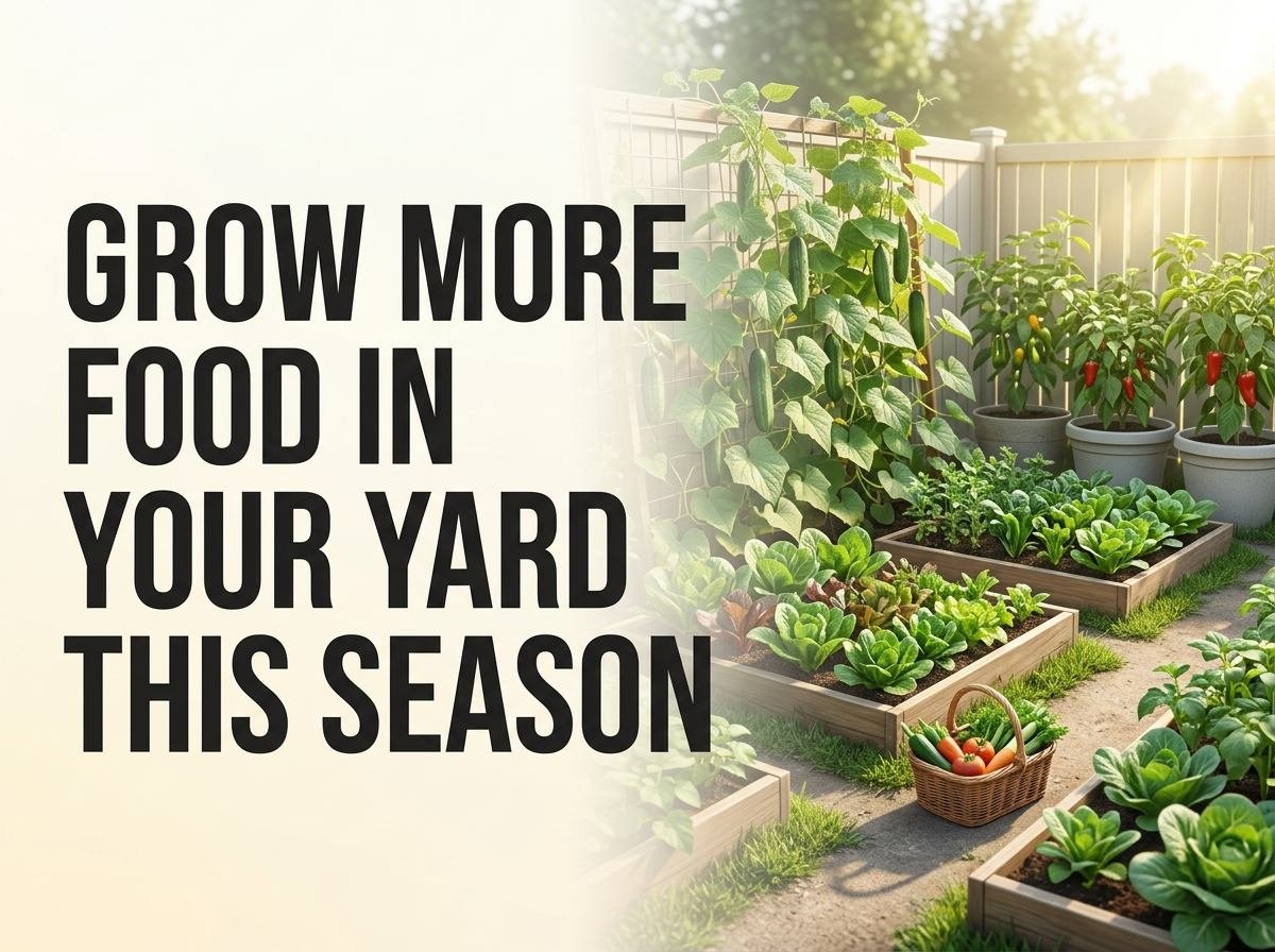 A productive backyard vegetable garden packed with intensively planted crops