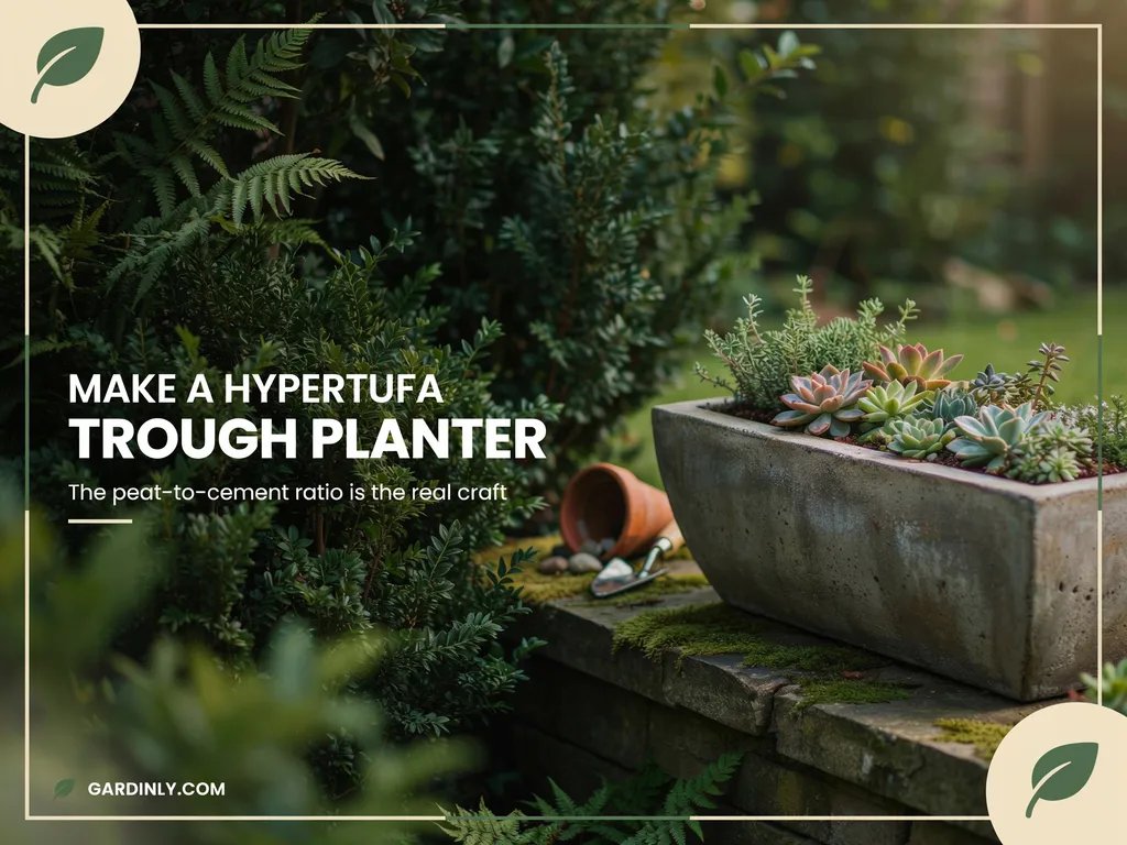 A finished hypertufa trough planter with an authentic aged stone appearance