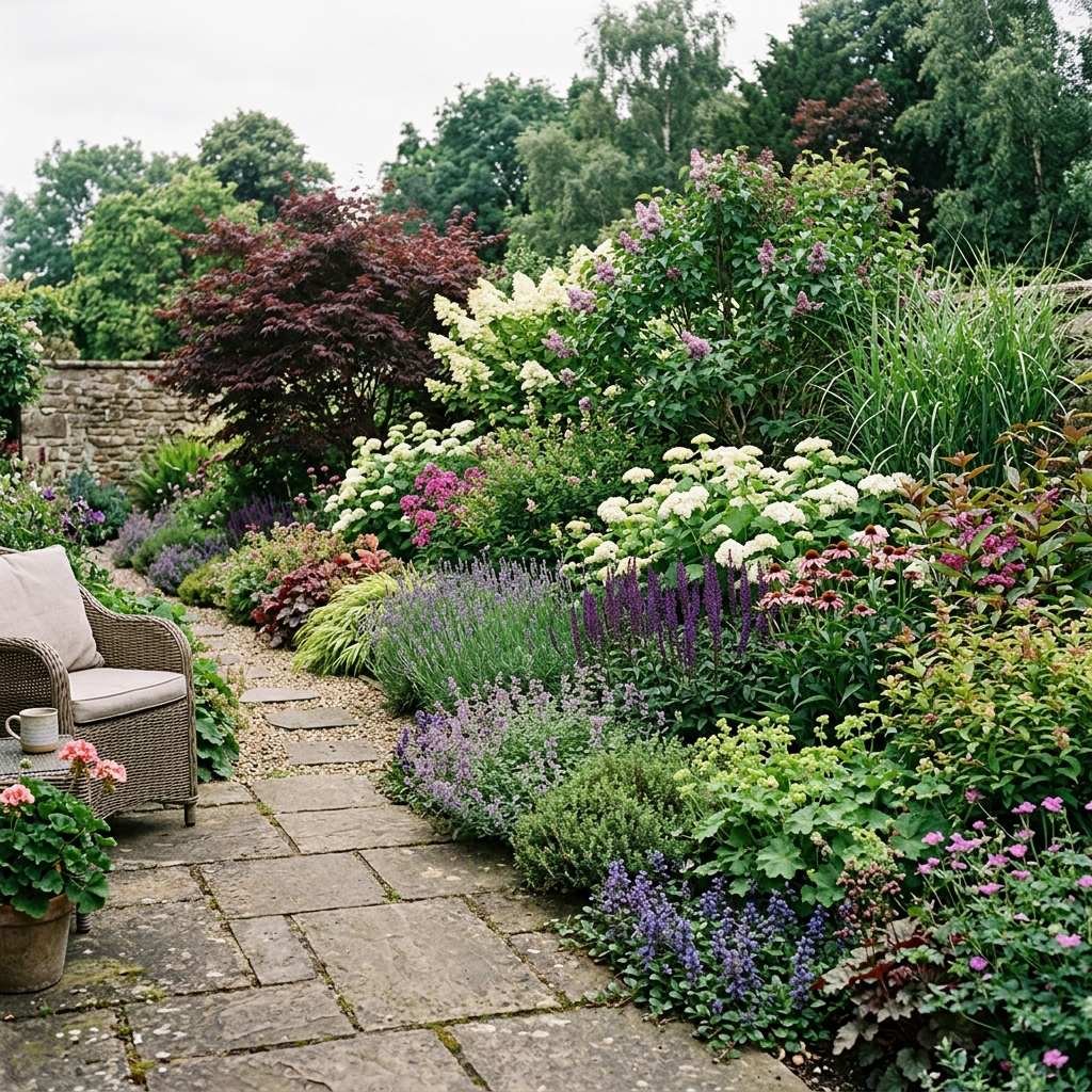 A garden border layered by height to create depth from any viewing angle