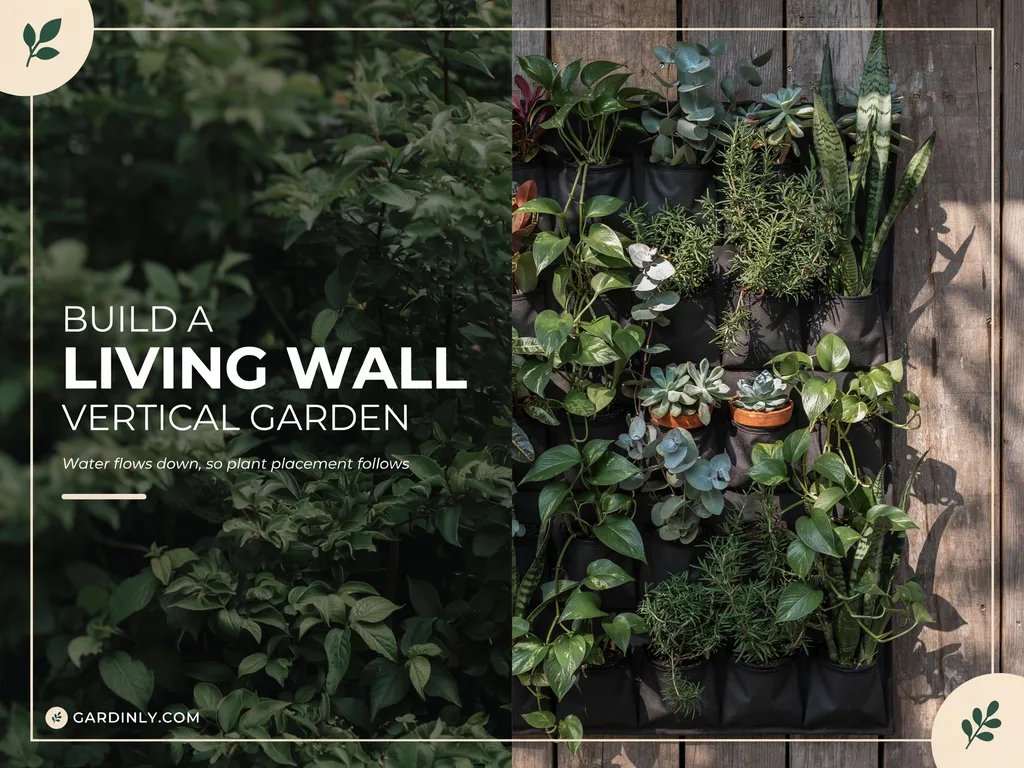 A lush living wall vertical garden with varied plants thriving in a modular growing system