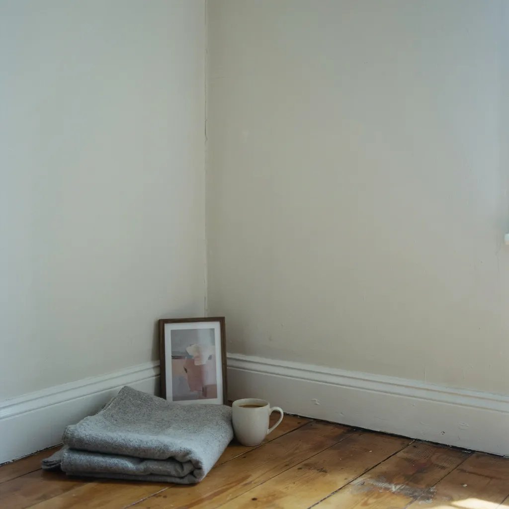 A dim indoor room corner with soft indirect natural light