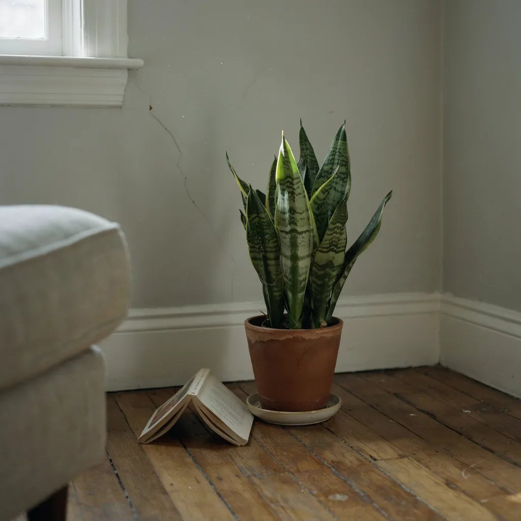 A snake plant thriving in a low-light corner of a room