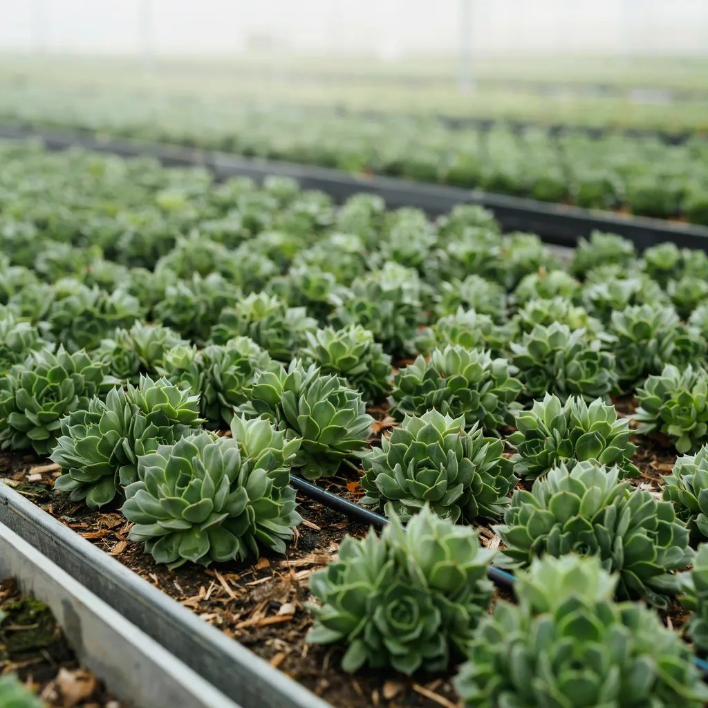 Close-up of uniform, evenly-growing perennial plants showing consistent growth habit
