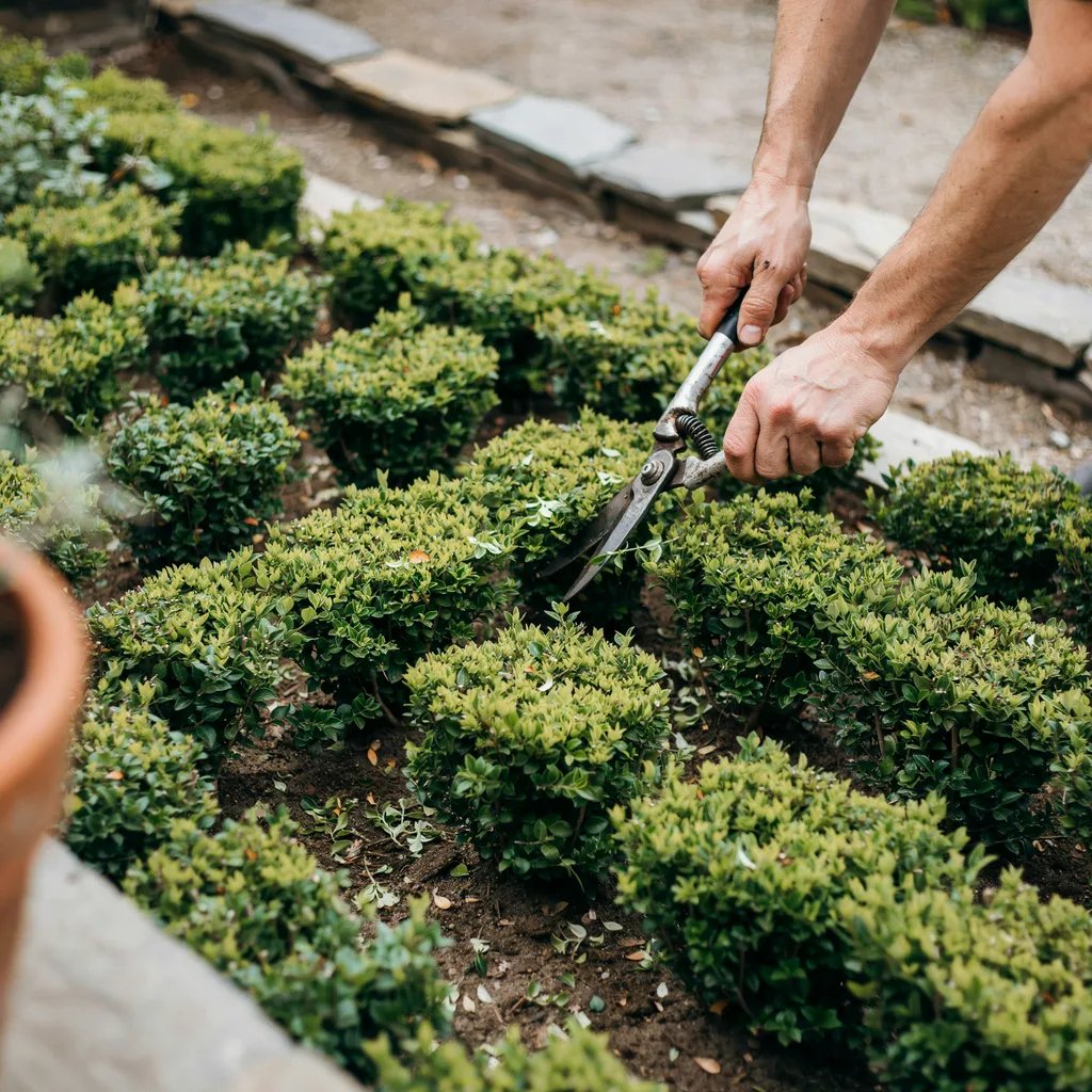 Hands cutting back a matrix planting during periodic maintenance
