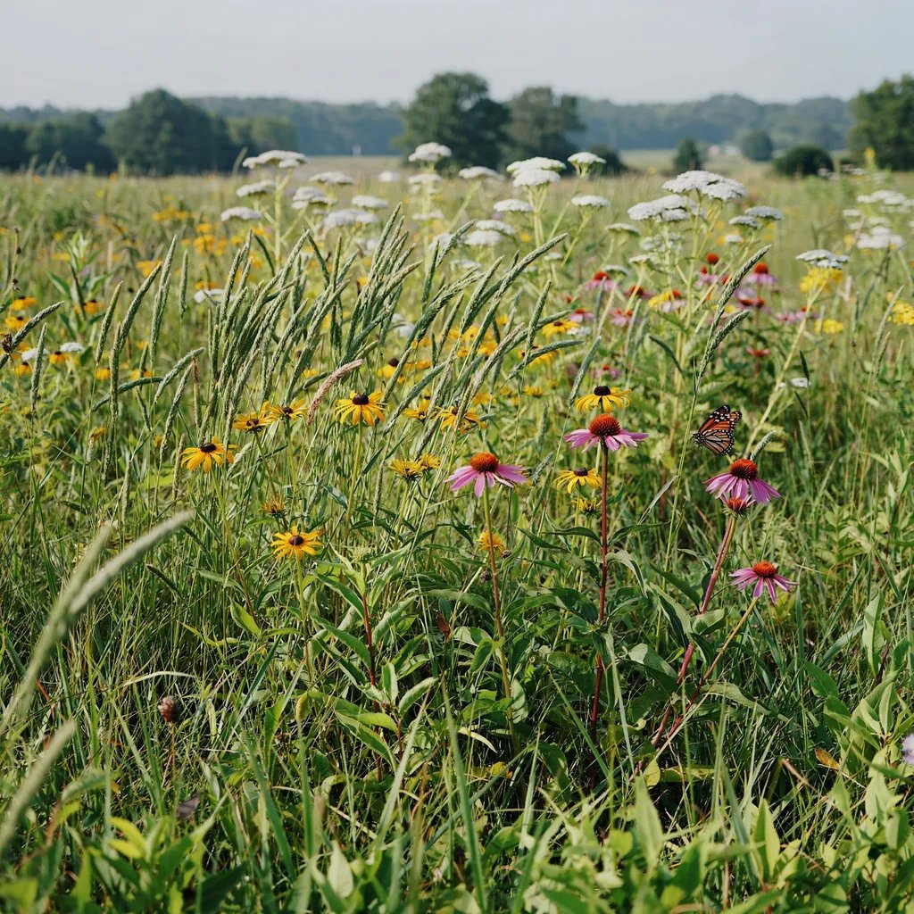 A naturalistic prairie-style planting mimicking natural plant community structure